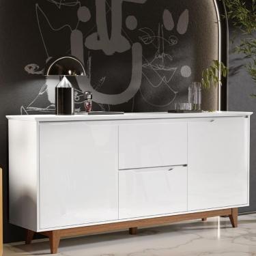 Imagem de Aparador Buffet Flow 2 Portas 2 Gavetas Pés Madeira Maciça Branco/freijo Branco/freijo
