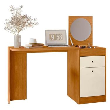 Imagem de Penteadeira Escrivaninha Com Espelho 129cm Mandi A02 Off/cinamomo - Mpozenato