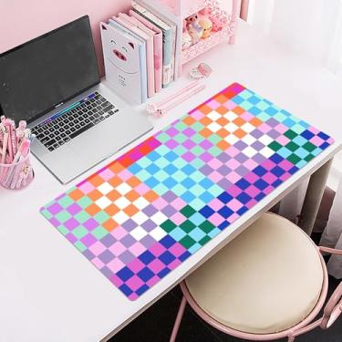 Imagem de EOBTAIN Lindo mouse pad quadriculado grande, tapete de mesa colorido retrô para teclado e mouse, mousepad feminino 2GG, protetor de mesa de borracha antiderrapante estendido liso acessórios para