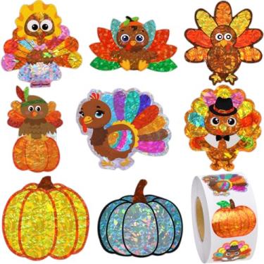 Imagem de Thanksgiving Glitter Turkey Pumpkin Stickers for Kids Fall Harvest Decor Decorations Crafts Cards Envelope Gift Scrapbooks 1 Roll 500PCS