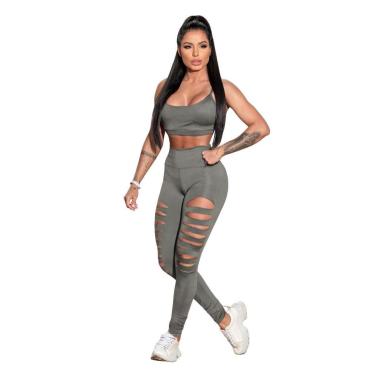 Imagem de Conjunto Fitness Feminino com Calça Legging Giletada e Top-Feminino