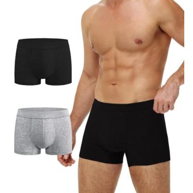 Imagem de Battewa Cueca boxer lavável para incontinência de urina para homens, com área absorvente frontal à prova de vazamento 50ml, 2 pacotes (preto-cinza, GG)