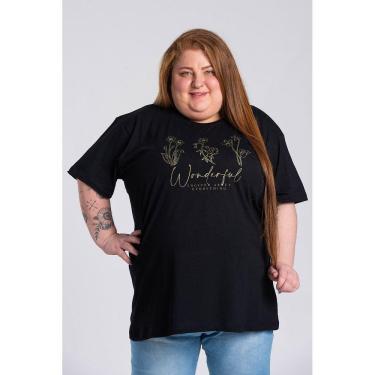 Imagem de T-shirt Feminina Plus Size  Malha Algodão Estampada " Wonderful" - Serena