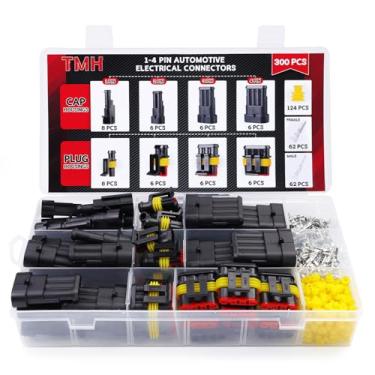 Imagem de TMH Kit de conectores elétricos de 300 peças 1/2/3/4 pinos 22-16 AWG, conectores de terminal de fio elétrico automotivo pino macho e fêmea automotivo para carro, caminhão, motocicleta, barco marítimo