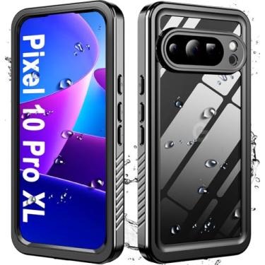 Imagem de Hllhunkhe Capa para Goolge Pixel 10 Pro XL, capa à prova d'água com protetor de tela integrado, resistente à prova de poeira, à prova de choque, à prova de quedas, preta