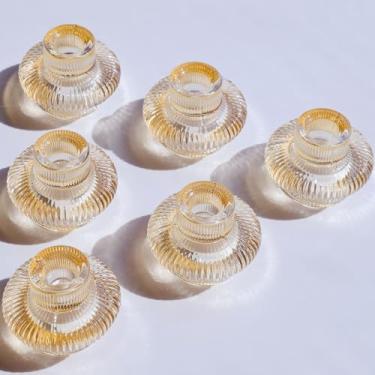 Imagem de VOHO 12 peças de castiçais de ouro champanhe para centros de mesa de outono, castiçais dourados para velas cônicas Tealight, castiçais vintage com nervuras para decoração de Ação de Graças e Natal