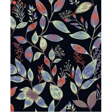 Imagem de Fvlow Papel de parede descascável folha escura 44,2 cm x 299,7 cm papel de contato folha neon papel de parede vinil vintage botânico autoadesivo para quarto armário de cozinha estante tema colorido