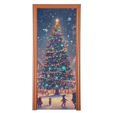 Imagem de Wassud Capa de porta de árvore de Natal mágica decoração externa faixa interna decoração de casa grande decoração de porta da frente 91 x 248 cm