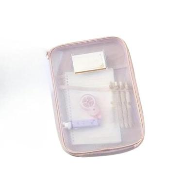 Imagem de Pasta Arquivo Transparente Com Zíper E Divisórias De Malha Nylon Boa Capacidade Portátil(Rosa)