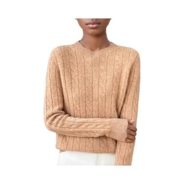 Imagem de Suéter De Lã Feminino Outono Inverno Gola Redonda Manga Longa Moda Cor