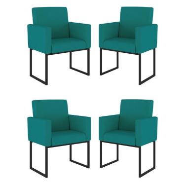 Imagem de Kit 04 Cadeiras Poltrona Decorativa Para Sala Quarto Preto Cor: Azul Turquesa