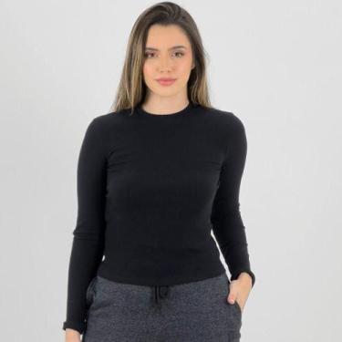 Imagem de Blusa Hering Canelada Manga Longa Feminina, PP, Preto