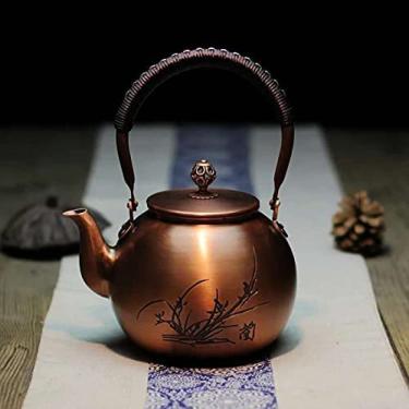 Imagem de Bule De Chá De Cobre Sólido Feito À Mão Chaleira De Fogão Bule De Chá De Cobre Gravado Grosso Chaleira De Fogão Bule De Chá Assobiando Chaleira Para Fogão Infusores De Bule De Chá Para Chá A Grane