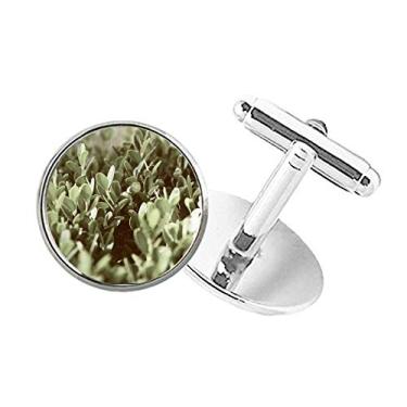 Imagem de DIYthinker Abotoaduras com clipe de botão redondo com imagem de planta da natureza da Sunshine Leaves