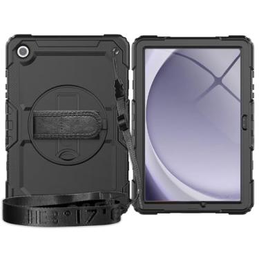 Imagem de Capa de TPU à prova de choque para Samsung Galaxy Tab A9 Plus 2023 SM-X210/SM-216/SM-X218 11 polegadas, capa protetora resistente com protetor de tela + alça de ombro + suporte giratório (preto)