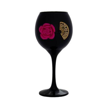 Imagem de Taça Preta Pomba Gira Menina Rosa e Leque 400ml 20cm Celebra