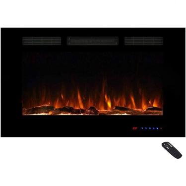 Imagem de Lareira Elétrica de Embutir A54x106L com Controle Remoto e Digital, Luz LED, Chama Ajustável, 1500W, 110v, MASARFLAME, Preto