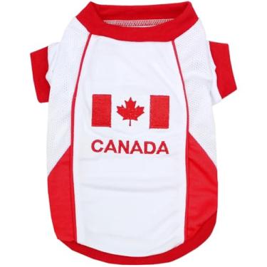 Imagem de Parisian Pet Camisa para cães - Fantasia esportiva de tecido de malha respirável bordada "Canadá" - Roupas esportivas de futebol e olímpicas para animais de estimação - Camisetas leves para cães