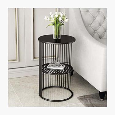 Imagem de Mesa de cabeceira inteligente, armário de cabeceira com gavetas, mesa lateral de sofá simples, mesa de canto criativa, luz de metal, pequena mesa redonda, espaço de armazenamento de camada dupla