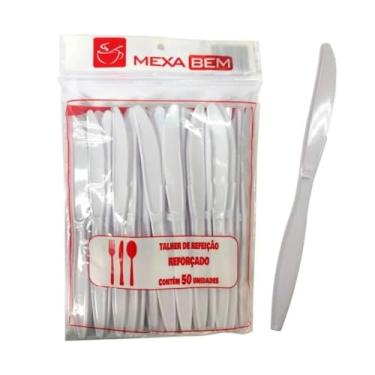 Imagem de Kit Talheres Descartáveis de Plástico, Faca Refeição Branca, 50 Unidades, para Festas e Eventos