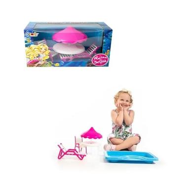 Imagem de Altimar Brinquedo Piscina da Sereia com Mesa, Guarda-Sol e 2 Cadeiras, 40,5 x 18 x 24 cm, para Desenvolvimento Infantil