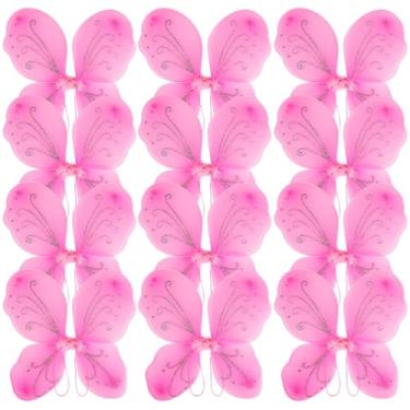 Imagem de 12 Pcs Butterfly Fairy Wings, Sparkle Princess Wings Set, Costume Accessories for Parties, Glitter Costume Wings with Elastic Straps & Shimmering Patterns, Birthday Party Favors, Pink