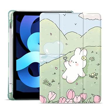 Imagem de MAYCARI Capa de flor de coelho de desenho animado para iPad mini 8,3 polegadas 2021 com suporte de lápis, capa protetora de animal fofo para iPad 6ª geração com TPU verde macio, capa para dormir/acordar automática capa fina para meninas mulheres