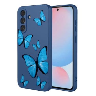Imagem de KOARWVC Capa de celular para Galaxy A56, capa para Samsung A56, design de padrão de borboleta, fina, protetora, macia, amortecedora, capa de telefone para Samsung Galaxy A56 borboleta azul