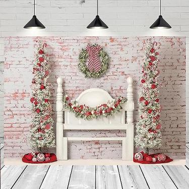 Imagem de Cama de parede de tijolos, cabeceira, foto de fundo de Natal, guirlanda de Natal, árvore de Natal, decoração de festa familiar, mesa de bolo de Natal, cenário fotográfico, 20 x 1,8 m