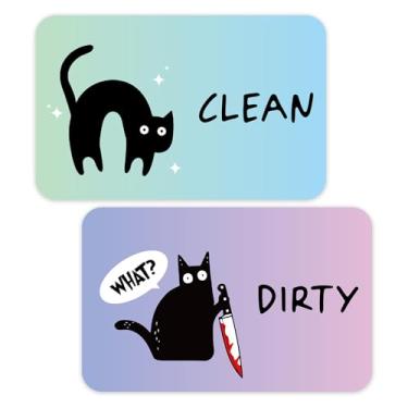 Imagem de Sinais de ímã engraçado de desenho animado de gato, indicador de sujeira limpa, ímã de geladeira forte reversível dupla face para cozinha, acessórios para lava-louças para amantes de gatos, verde