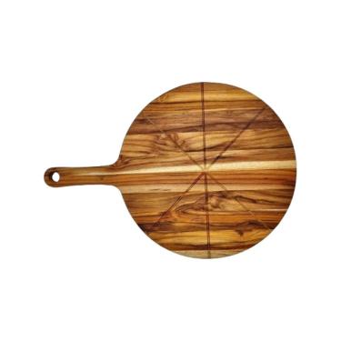 Imagem de Tábua Para Servir Pizza Com Pegador Em Madeira Teca 40Cm