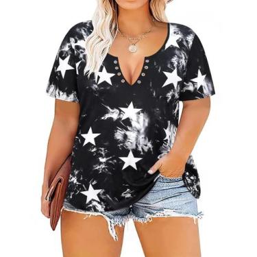 Imagem de Blusa feminina TIYOMI plus size, manga curta, decote em V, tingida de 