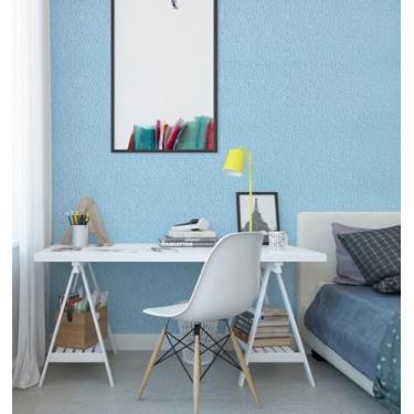 Imagem de Papel de parede 3D em relevo macio com textura de linho autoadesivo espesso anticolisão espuma de cor sólida para uso doméstico textura de lama de diatomáceas azul claro 50 * 1000 cm