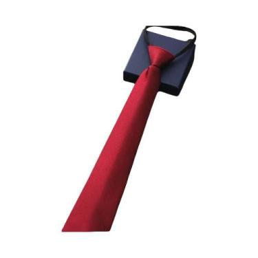 Imagem de Gravata Listrada Azul, Preta E Vermelha De 8CM Com Zíper Para Homens, 