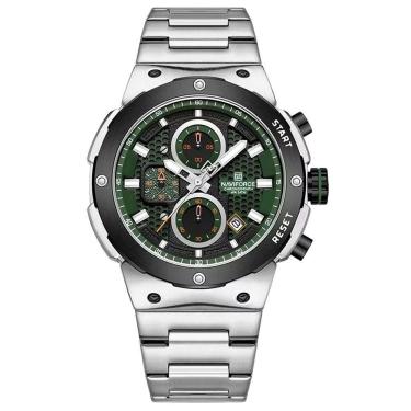 Imagem de Relógio De Quartzo Esportivo Militar Em Aço Inoxidável À Prova Da Água Impermeavel Verde Prata