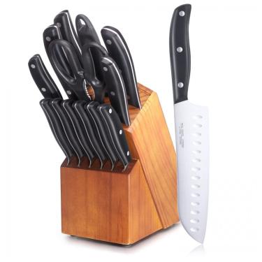 Imagem de Conjunto de Facas em Aço Inoxidável com Bloco de Bancada e Afiador Embutido, 15 Peças, Aoresac, Preto