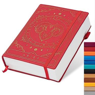 Imagem de TIEFOSSI Caderno de diário pontilhado Constelações-A5 com papel de 100gsm 400 páginas, organizador de balas de capa dura para mulheres, homens, adolescentes (Áries)