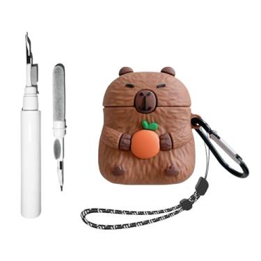 Imagem de SKPY Capa 3D Pikabala Capybara Antiqueda Anti-Perda Compatível com AirPods 2ª/1ª Geração Capa com Ferramentas de Limpeza de Mosquetão Cordão para Meninos Meninas Mulheres Homens