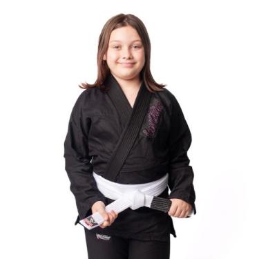 Imagem de Kimono Jiu Jitsu Infantil Sarja Preto feminino - kimono inv, M4