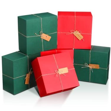 Imagem de Lincia Conjunto de 24 caixas de presente de dia dos namorados 20 x 20 x 10 cm, caixa quadrada de papelão com tampa, embalagem quadrada para presente de dama de honra com corda de juta e etiqueta para