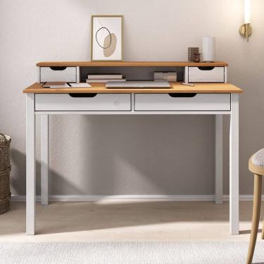 Imagem de Mesa de Estudo Quarto Retrô Minimalista Madeira 2 Nichos Branco Freijó Raul