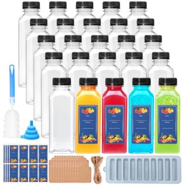 Imagem de Florlove 25 garrafas de suco de 350 ml, garrafas de suco de plástico quadradas com tampas, recipientes de plástico com tampas para sucos, bebidas, vitaminas, chá, leite e outras bebidas