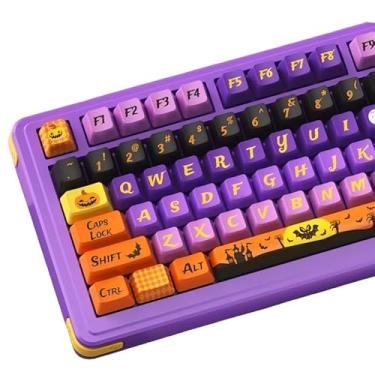 Imagem de COOMICKEY Teclas PBT, 138 teclas abóbora fantasma tema Halloween perfil cereja teclas sublimação, lindo conjunto de teclas personalizadas para teclado mecânico MX Switchs, teclado mecânico para jogos
