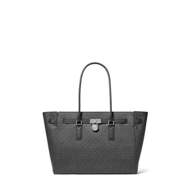 Imagem de Michael Kors Bolsa grande Hamilton, Ferragens prateadas/Sarja revestida com assinatura Tonal MK/Preta