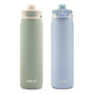 Imagem de Ello Garrafa de água de aço inoxidável dobrável para encher, pop to drink com tampa de bloqueio à prova de vazamento, 623 g – Garrafa de viagem isolada reutilizável, cor: pistache/sonho azul