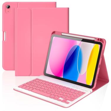 Imagem de KBCASE Capa para iPad 11ª/10ª geração com teclado, capa removível para teclado sem fio com suporte para lápis para iPad A16 11 polegadas 2025/10ª geração 11 polegadas 2022 (vermelho melancia)