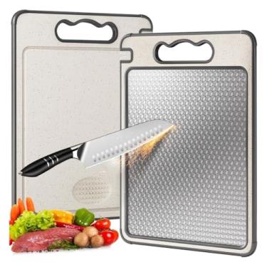 Imagem de Tábua de Corte Saudável para Cortar Dupla Face Aço Inox Afiador e Moedor de Alho