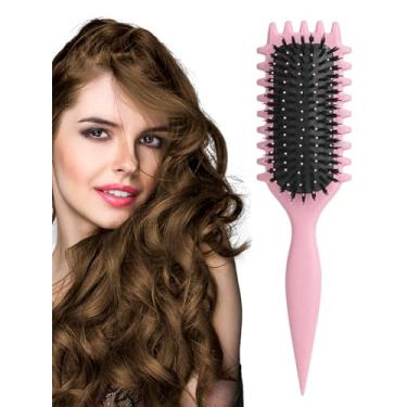 Imagem de Escova profissional rosa para definição de cachos com cerdas de nylon, ferramenta para pentear o cabelo