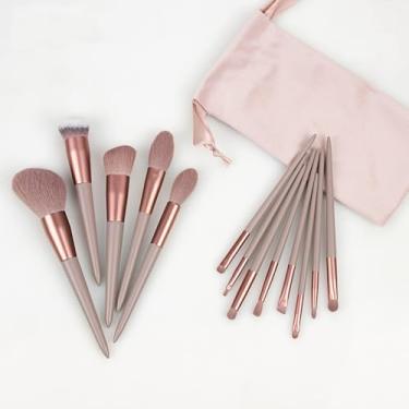 Imagem de Pincéis de maquiagem, kit de maquiagem - cabelos sintéticos macios para sombra, delineador, mistura, corretivo, sombra de nariz, marrom claro. 13 peças