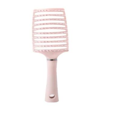 Imagem de Escova de cabelo ventilada curvada profissional rosa – Pente de massagem oco com almofada de ar para secagem rápida e estilo – unissex para homens e mulheres